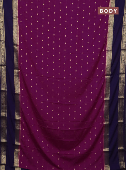 Semi mysore silk saree purple and navy blue with allover zari woven buttas and long rettapet zari woven border