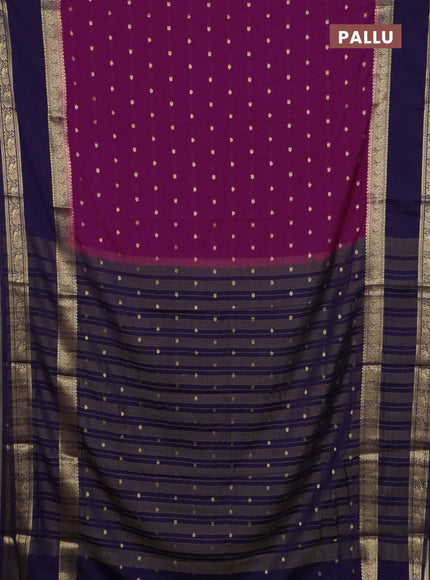 Semi mysore silk saree purple and navy blue with allover zari woven buttas and long rettapet zari woven border