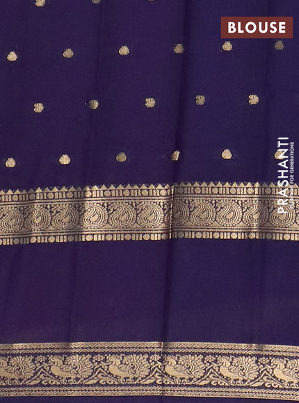 Semi mysore silk saree purple and navy blue with allover zari woven buttas and long rettapet zari woven border