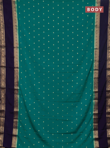 Semi mysore silk saree teal green and navy blue with allover zari woven buttas and long rettapet zari woven border
