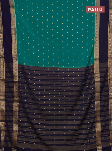 Semi mysore silk saree teal green and navy blue with allover zari woven buttas and long rettapet zari woven border