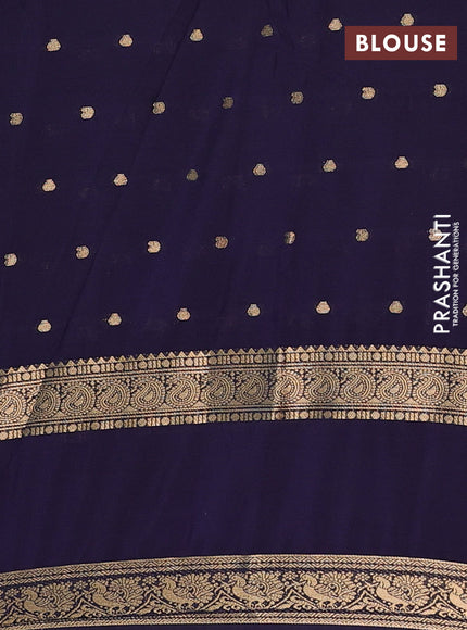 Semi mysore silk saree teal green and navy blue with allover zari woven buttas and long rettapet zari woven border