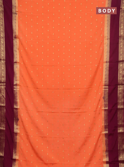 Semi mysore silk saree peach orange and wine shade with allover zari woven buttas and long rettapet zari woven border