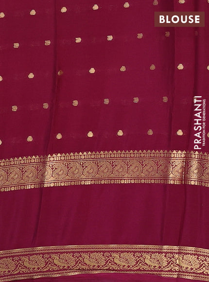 Semi mysore silk saree peach orange and wine shade with allover zari woven buttas and long rettapet zari woven border