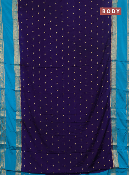 Semi mysore silk saree violet and teal blue with allover zari woven buttas and long rettapet zari woven border