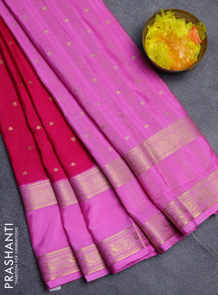 Semi mysore silk saree dark pink and light pink with allover zari woven buttas and long rettapet zari woven border