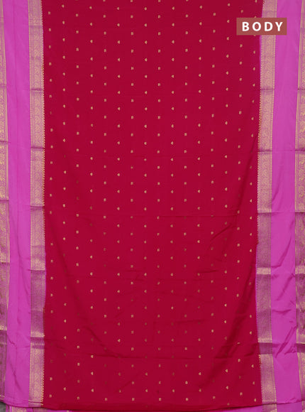 Semi mysore silk saree dark pink and light pink with allover zari woven buttas and long rettapet zari woven border