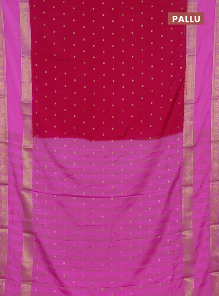 Semi mysore silk saree dark pink and light pink with allover zari woven buttas and long rettapet zari woven border