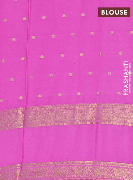 Semi mysore silk saree dark pink and light pink with allover zari woven buttas and long rettapet zari woven border
