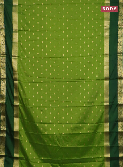 Semi mysore silk saree light green and green with allover zari woven buttas and long rettapet zari woven border