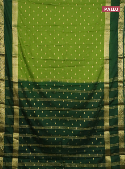 Semi mysore silk saree light green and green with allover zari woven buttas and long rettapet zari woven border
