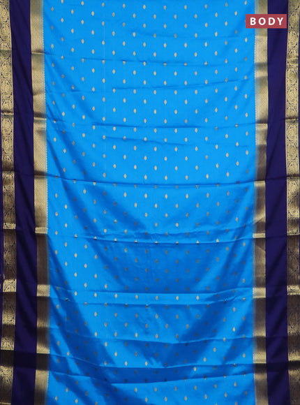 Semi mysore silk saree cs blue and navy blue with allover zari woven buttas and long rettapet zari woven border