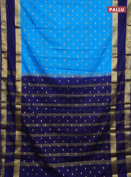 Semi mysore silk saree cs blue and navy blue with allover zari woven buttas and long rettapet zari woven border