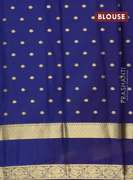Semi mysore silk saree cs blue and navy blue with allover zari woven buttas and long rettapet zari woven border