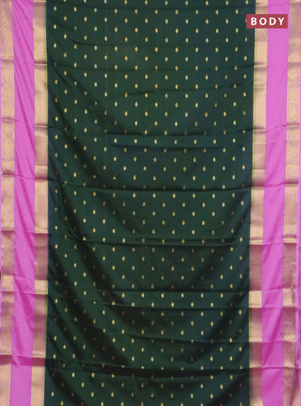 Semi mysore silk saree olive green and light pink with allover zari woven buttas and long rettapet zari woven border