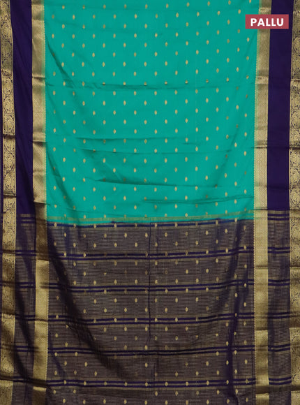 Semi mysore silk saree teal green and violet with allover zari woven buttas and long rettapet zari woven border
