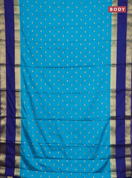 Semi mysore silk saree cs blue and blue with allover zari woven buttas and long rettapet zari woven border