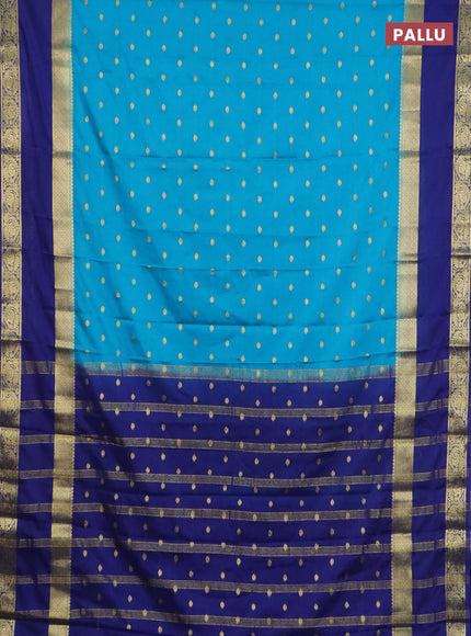 Semi mysore silk saree cs blue and blue with allover zari woven buttas and long rettapet zari woven border