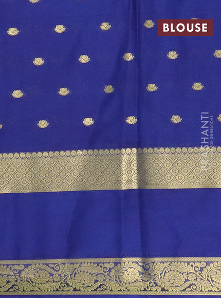 Semi mysore silk saree cs blue and blue with allover zari woven buttas and long rettapet zari woven border