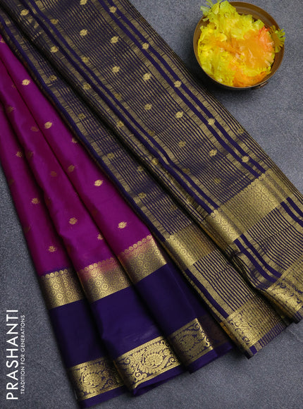 Semi mysore silk saree purple and violet with allover zari woven buttas and long rettapet zari woven border