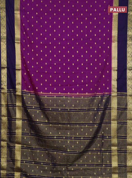 Semi mysore silk saree purple and violet with allover zari woven buttas and long rettapet zari woven border