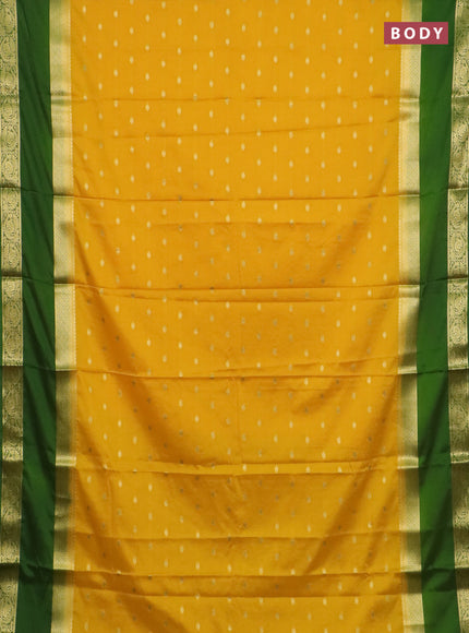 Semi mysore silk saree yellow and light green with allover zari woven buttas and long rettapet zari woven border