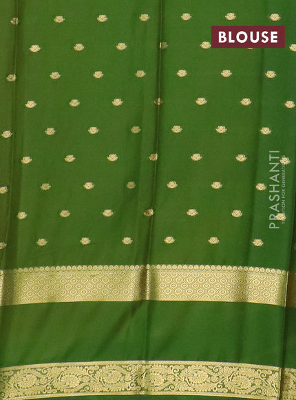 Semi mysore silk saree yellow and light green with allover zari woven buttas and long rettapet zari woven border