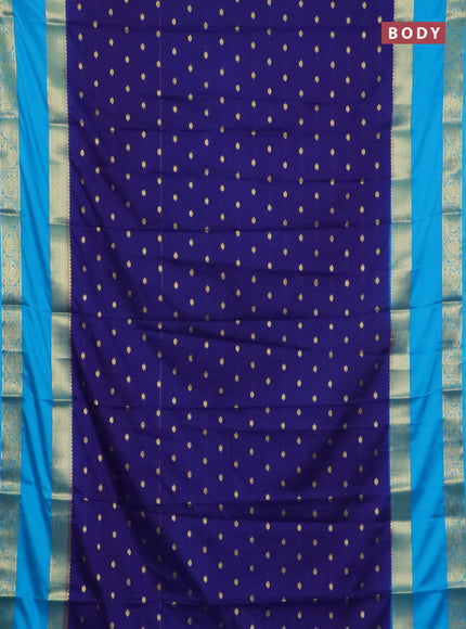 Semi mysore silk saree navy blue and cs blue with allover zari woven buttas and long rettapet zari woven border
