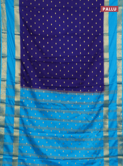 Semi mysore silk saree navy blue and cs blue with allover zari woven buttas and long rettapet zari woven border