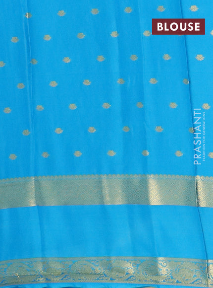 Semi mysore silk saree navy blue and cs blue with allover zari woven buttas and long rettapet zari woven border