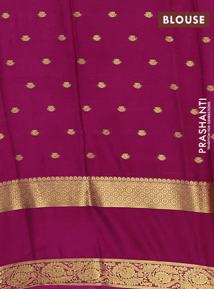 Semi mysore silk saree peach orange and dark pink with allover zari woven buttas and long rettapet zari woven border