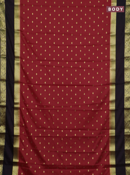 Semi mysore silk saree red and black with allover zari woven buttas and long rettapet zari woven border