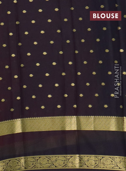Semi mysore silk saree red and black with allover zari woven buttas and long rettapet zari woven border