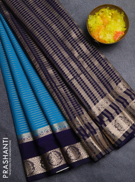 Semi mysore silk saree teal green and navy blue with allover zari weaves and rettapet zari woven border