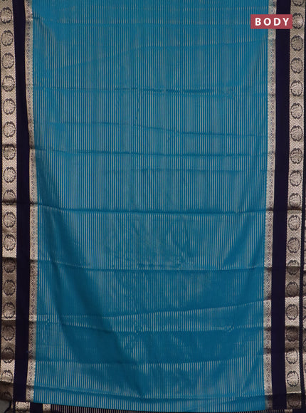Semi mysore silk saree teal green and navy blue with allover zari weaves and rettapet zari woven border