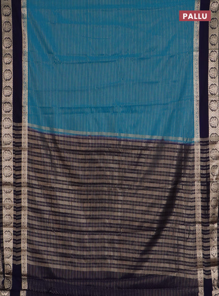 Semi mysore silk saree teal green and navy blue with allover zari weaves and rettapet zari woven border