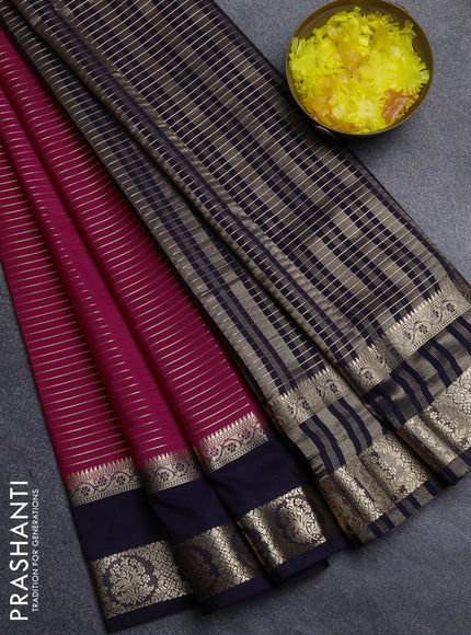 Semi mysore silk saree dark pink and navy blue with allover zari weaves and rettapet zari woven border