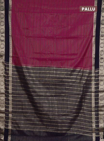 Semi mysore silk saree dark pink and navy blue with allover zari weaves and rettapet zari woven border