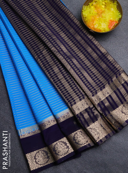 Semi mysore silk saree cs blue and navy blue with allover zari weaves and rettapet zari woven border