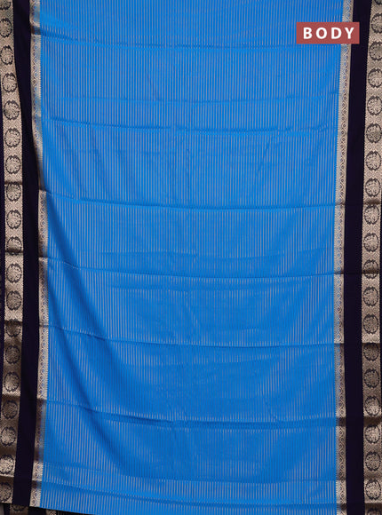 Semi mysore silk saree cs blue and navy blue with allover zari weaves and rettapet zari woven border