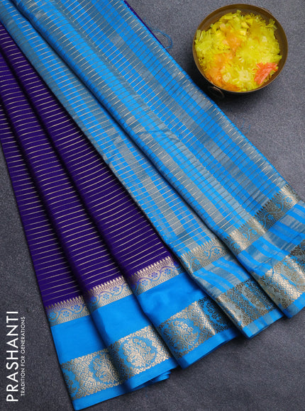 Semi mysore silk saree royal blue and cs blue with allover zari weaves and rettapet zari woven border