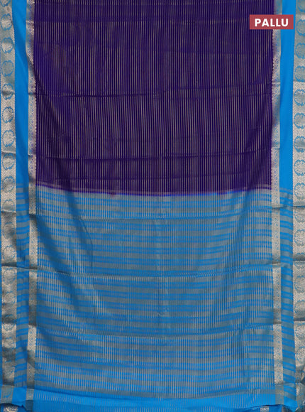 Semi mysore silk saree royal blue and cs blue with allover zari weaves and rettapet zari woven border