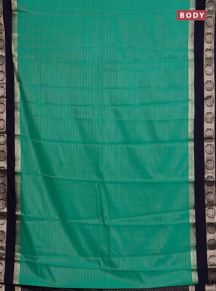 Semi mysore silk saree teal green and navy blue with allover zari weaves and rettapet zari woven border