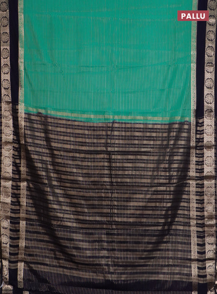Semi mysore silk saree teal green and navy blue with allover zari weaves and rettapet zari woven border