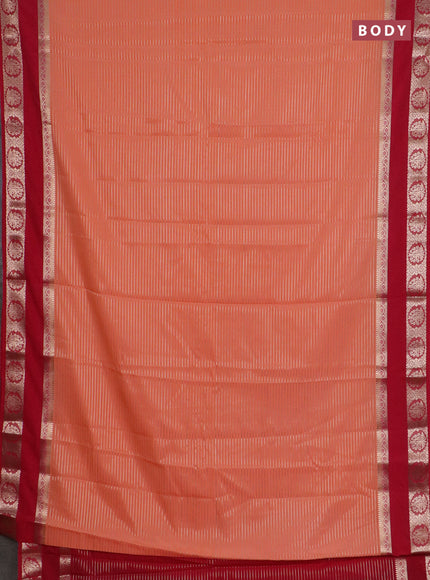 Semi mysore silk saree peach shade and pink with allover zari weaves and rettapet zari woven border