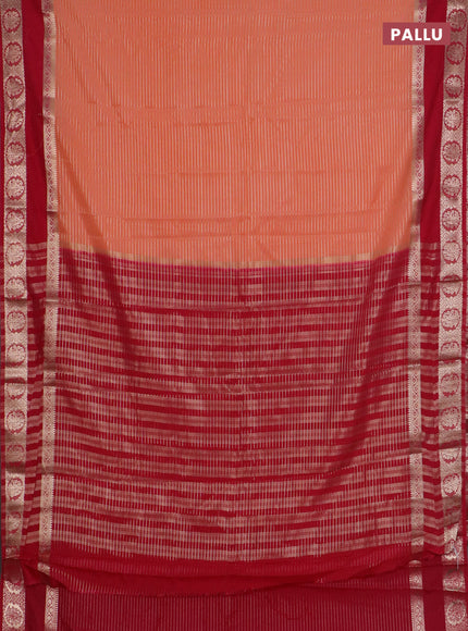 Semi mysore silk saree peach shade and pink with allover zari weaves and rettapet zari woven border