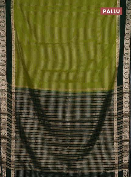 Semi mysore silk saree light green and bottle green with allover zari weaves and rettapet zari woven border