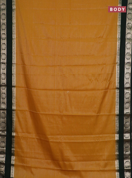 Semi mysore silk saree mustard yellow and bottle green with allover zari weaves and rettapet zari woven border