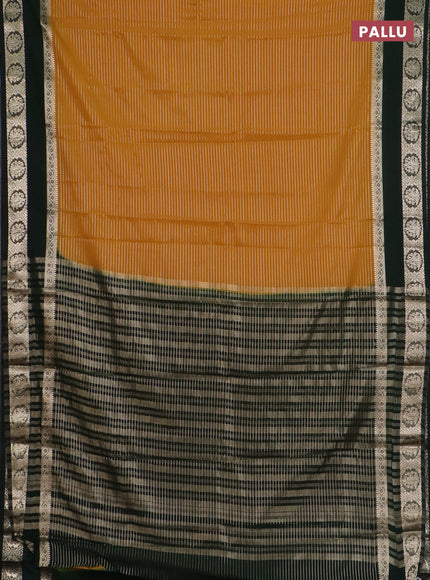 Semi mysore silk saree mustard yellow and bottle green with allover zari weaves and rettapet zari woven border