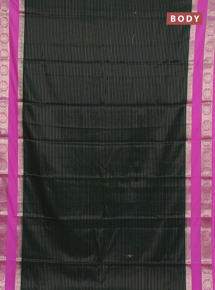 Semi mysore silk saree bottle green and light pink with allover zari weaves and rettapet zari woven border